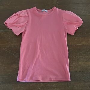 Zara Pink Puff Sleeve Ribbed Cotton Shirt Size Small